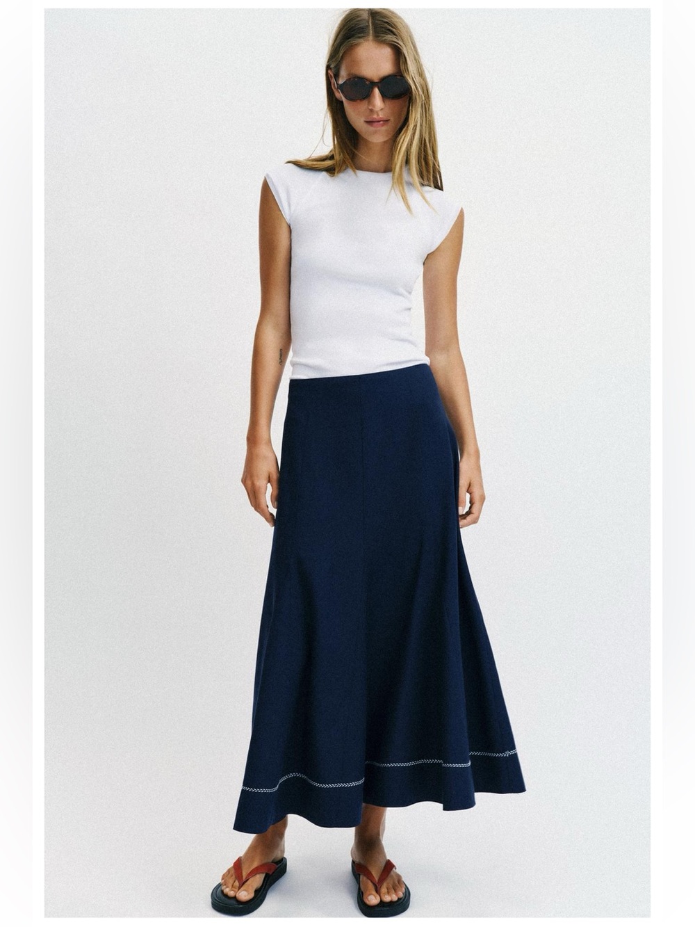 ZARA EMBROIDERED A-LINE MIDI SKIRT